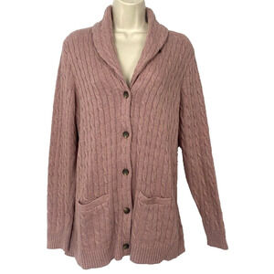 Ralph Lauren Cardigan Sweater Women Petite Large Dusty Pink Cable Knit Cabincore